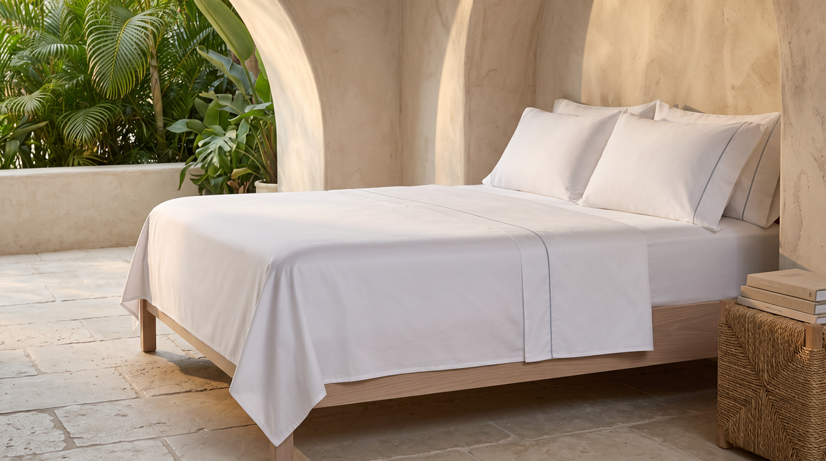 Sheets, Serene sheet set on a made bed