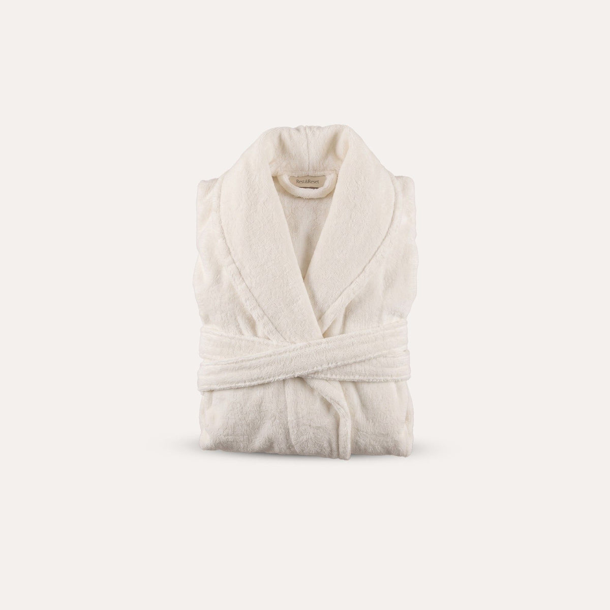 Ritual Bathrobe by Rest & Reset in Ivory, low-twist 100% organic cotton, 450 GSM, front patch pockets, unisex sizing
