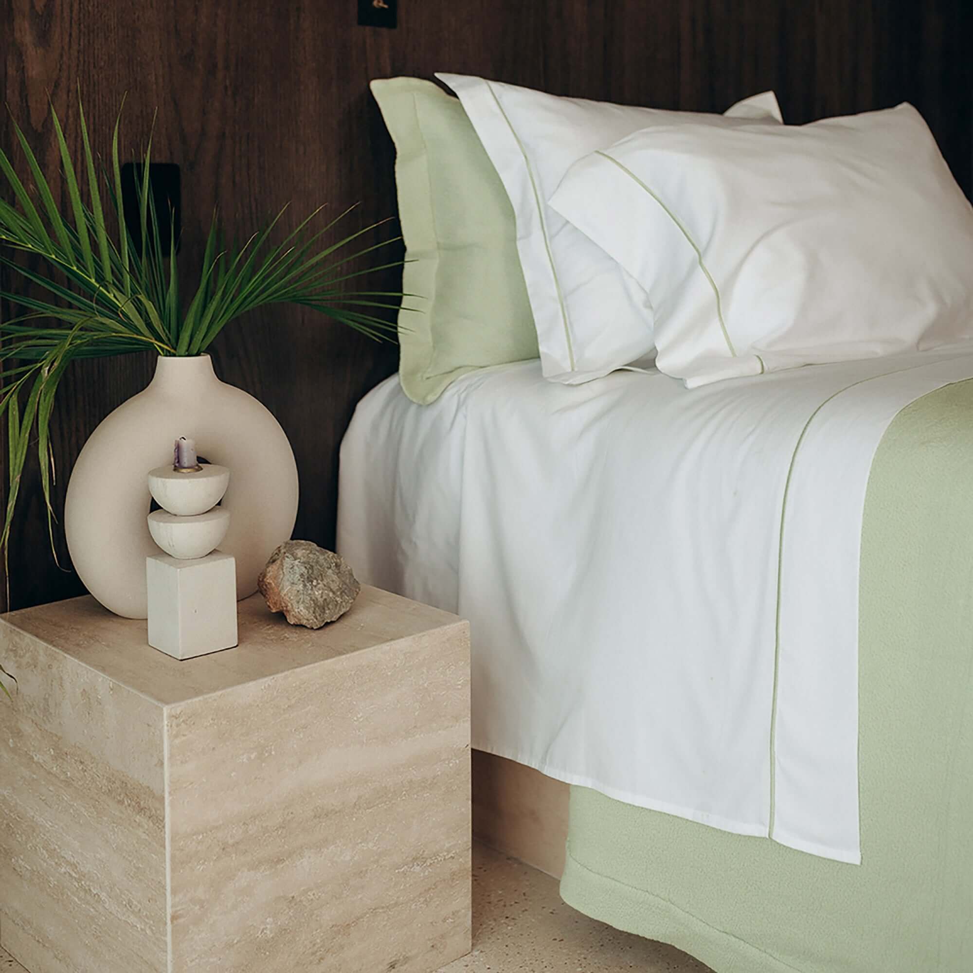 Serene Pillowcase Pair by Rest & Reset styled in a serene bedroom setting, supporting rest and mindful living