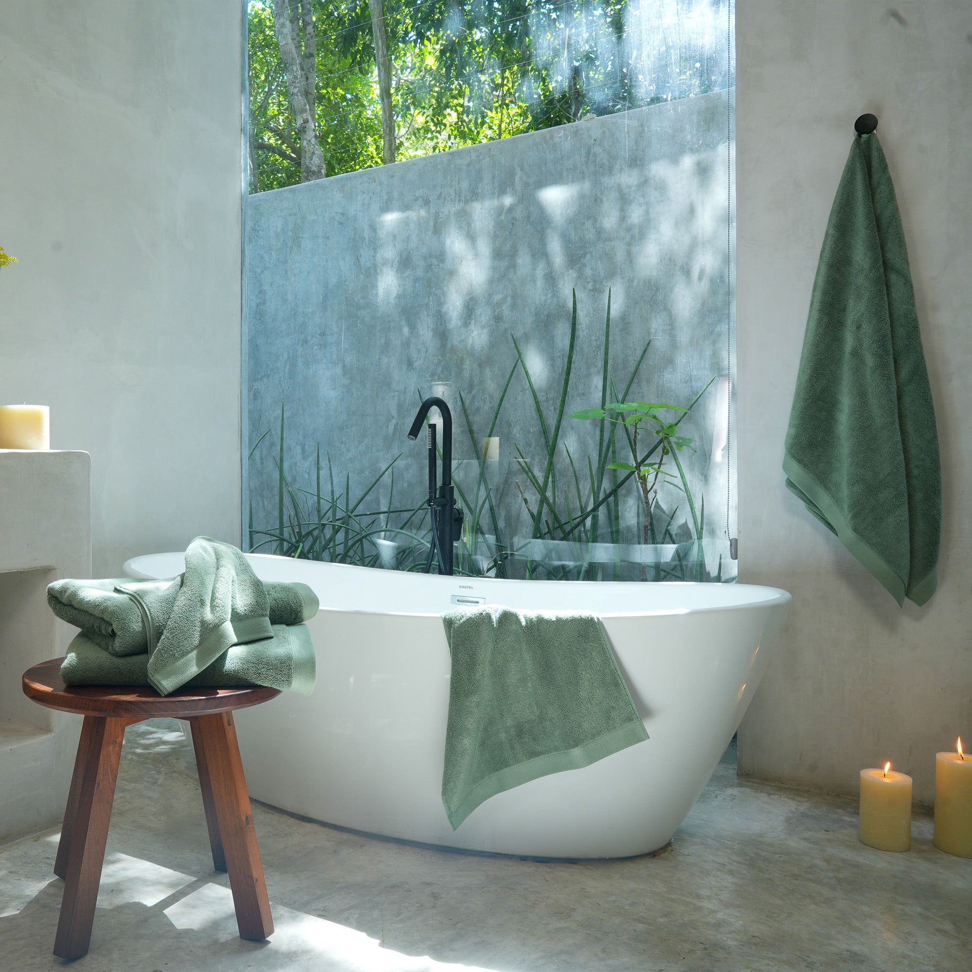 Oasis Bath Sheet Set by Rest & Reset styled in natural light, highlighting texture and calming tones