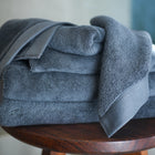 Close-up of organic cotton terry fabric on the Oasis Bath Sheet Set by Rest & Reset, showing plush absorbency