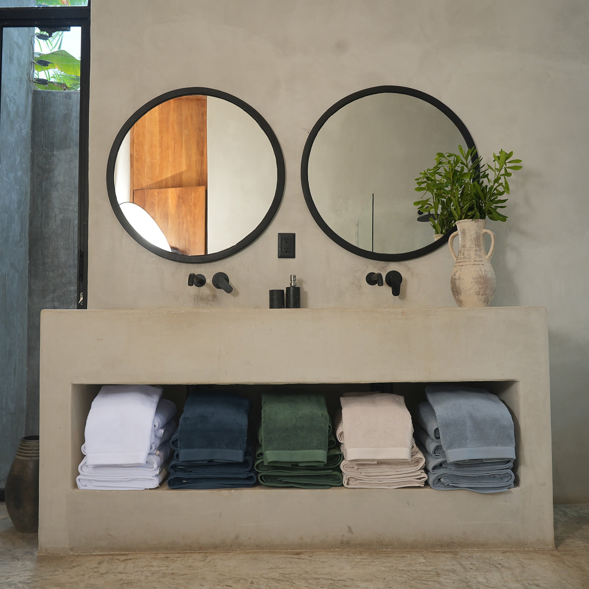 Oasis Bath Sheet Set by Rest & Reset styled with coordinated bath decor for a cohesive spa-like look
