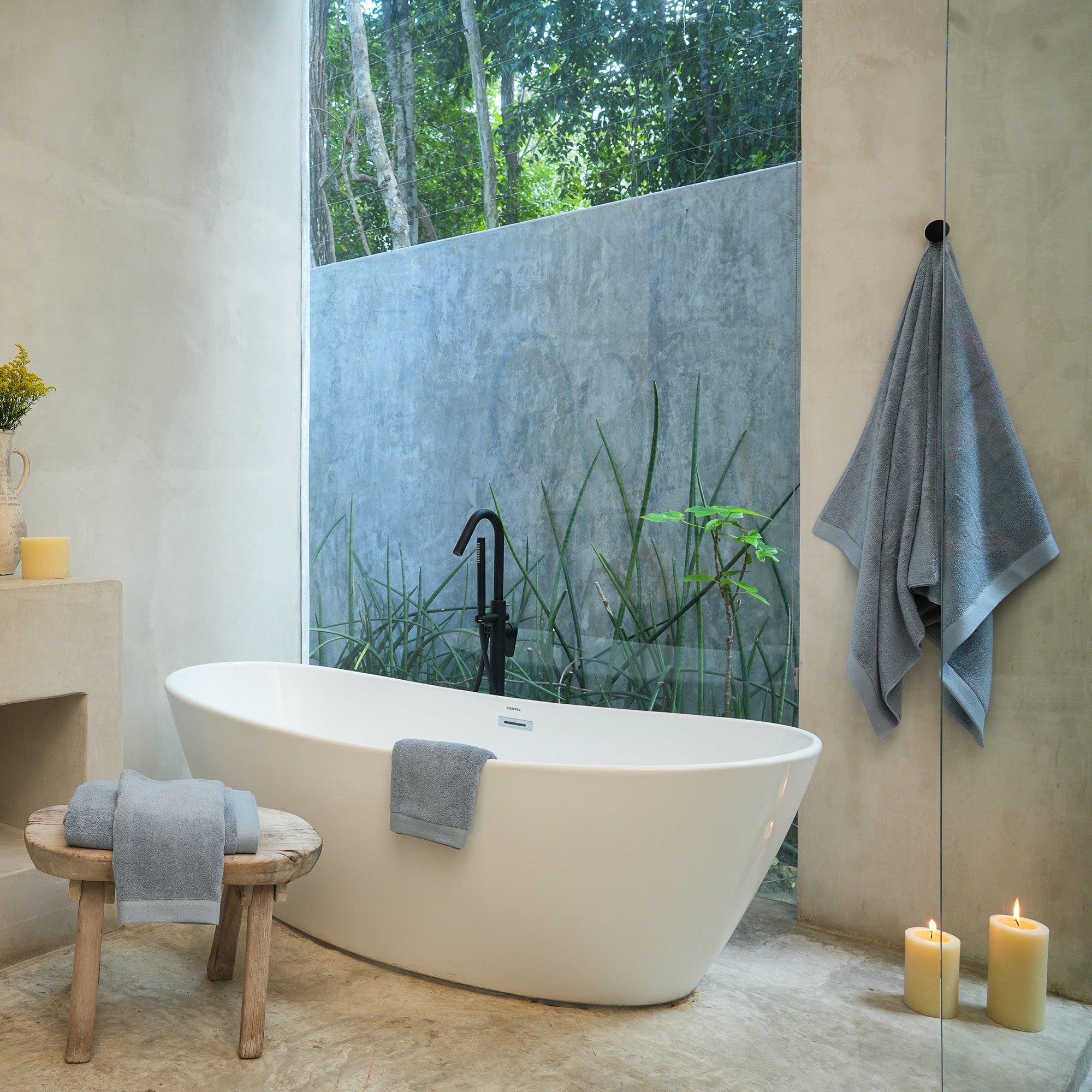 Oasis Bath Sheets Pair by Rest & Reset styled in a serene bathroom, creating a calm and elevated bathing experience