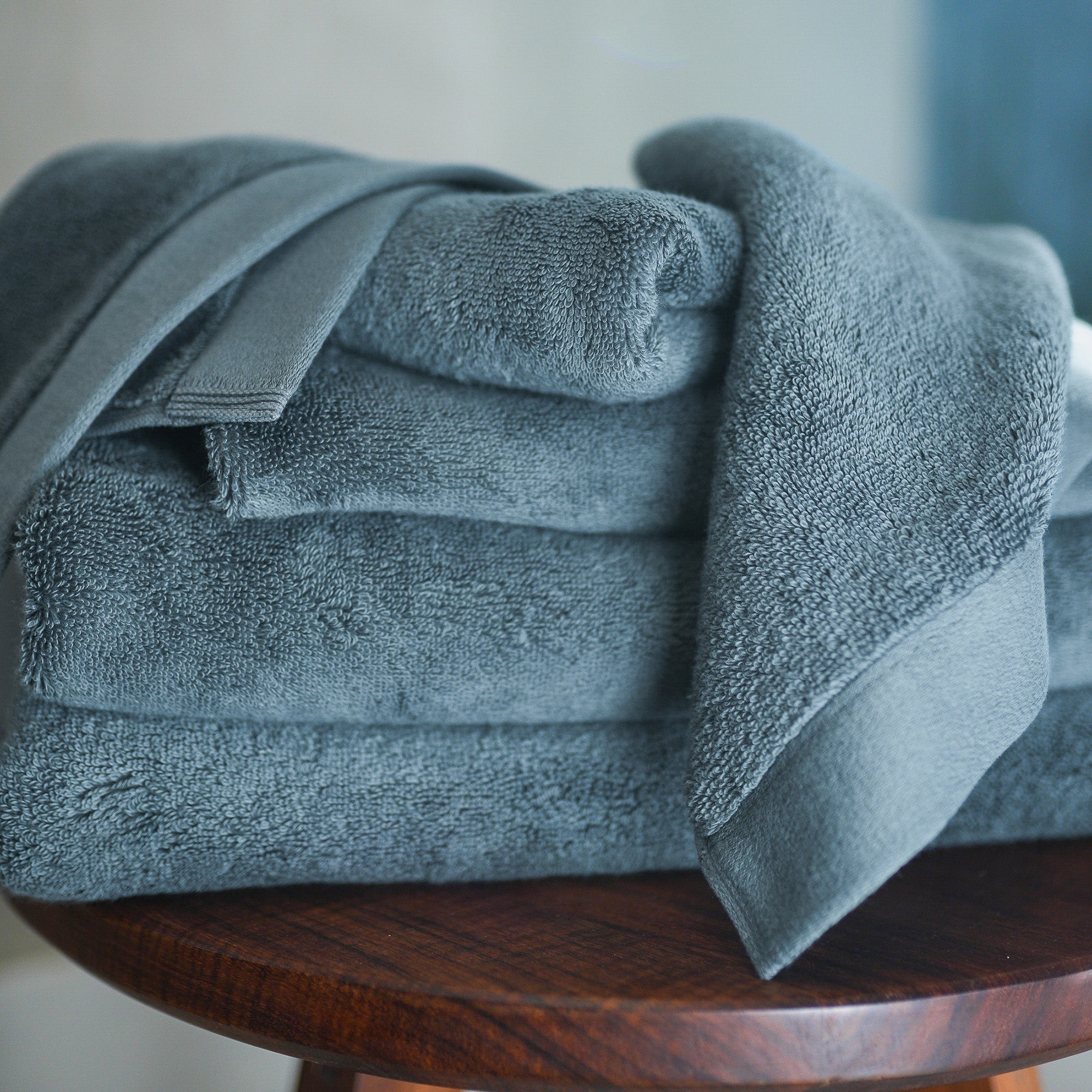 Close-up of organic cotton terry fabric on Oasis Bath Sheets Pair by Rest & Reset, highlighting plush texture and absorbency