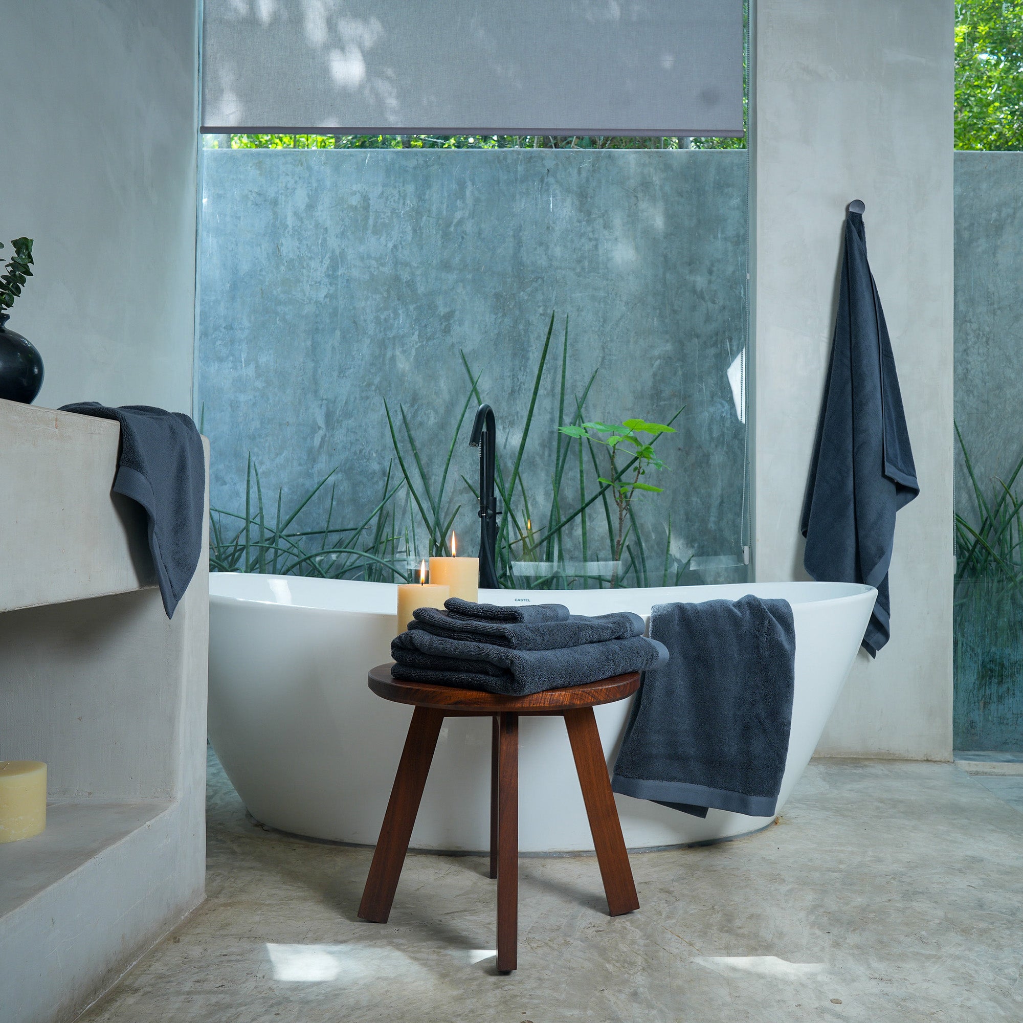 Oasis Bath Sheets Pair by Rest & Reset styled as part of a complete bathroom setup for everyday luxury
