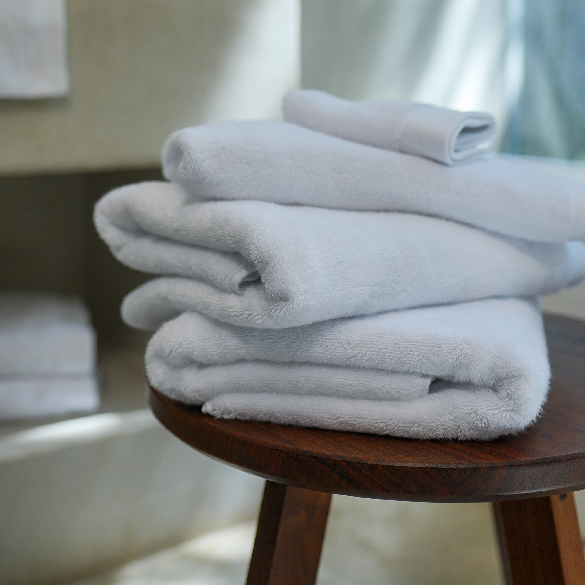 Oasis Bath Sheets Pair by Rest & Reset stacked neatly, presenting oversized bath sheets for everyday use