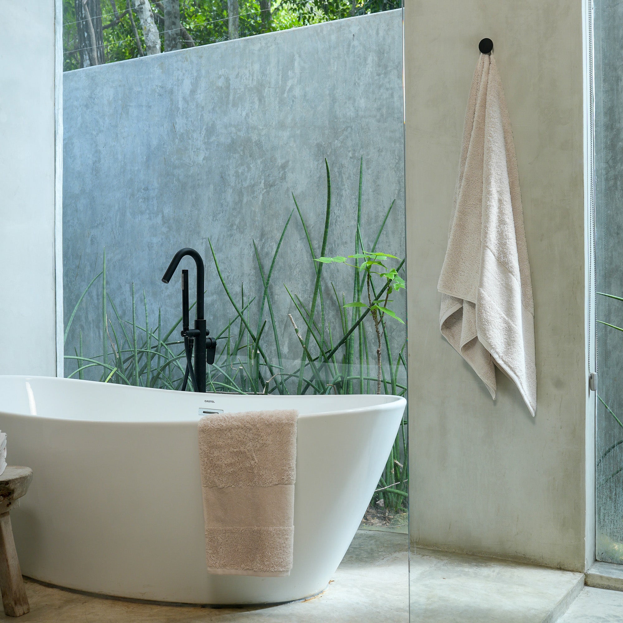 Ritual Bath Towels Pair by Rest & Reset styled near the bath, supporting spa-like daily rituals
