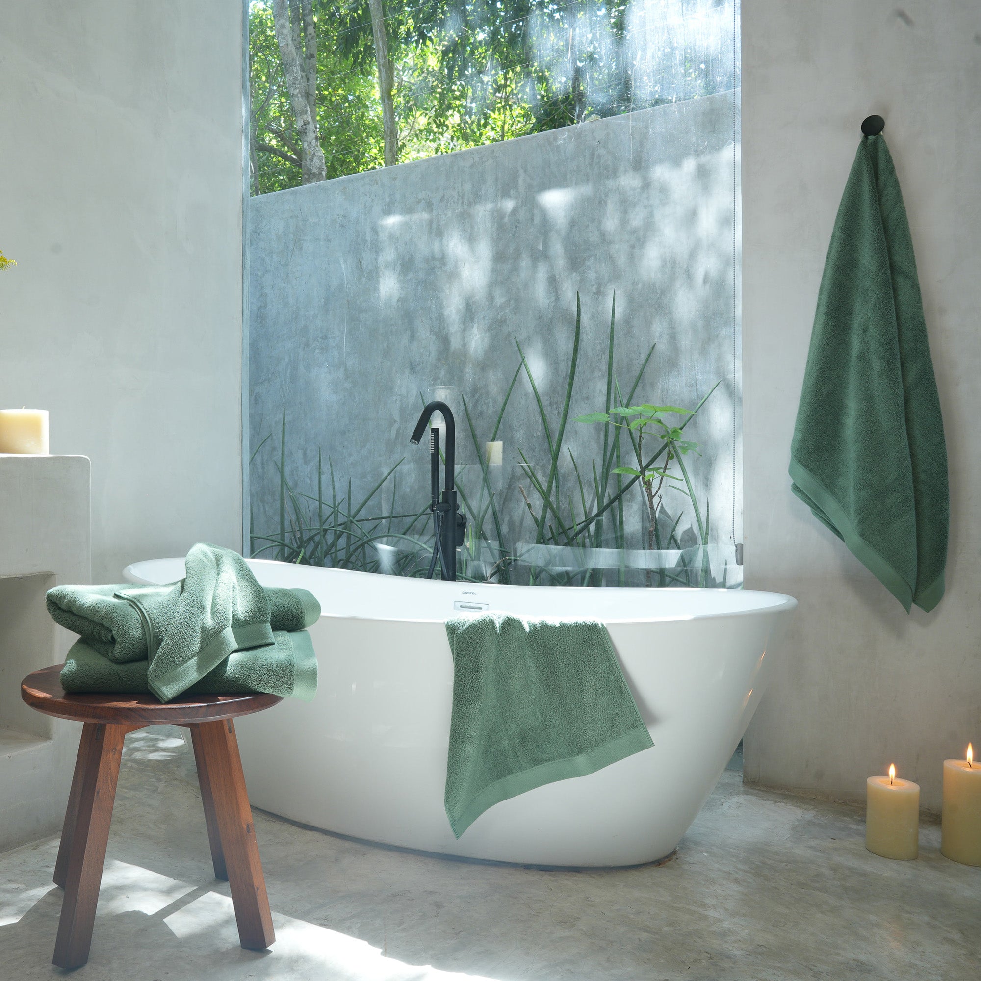 Oasis Bath Towels Pair by Rest & Reset styled in natural light, highlighting texture and calming tones