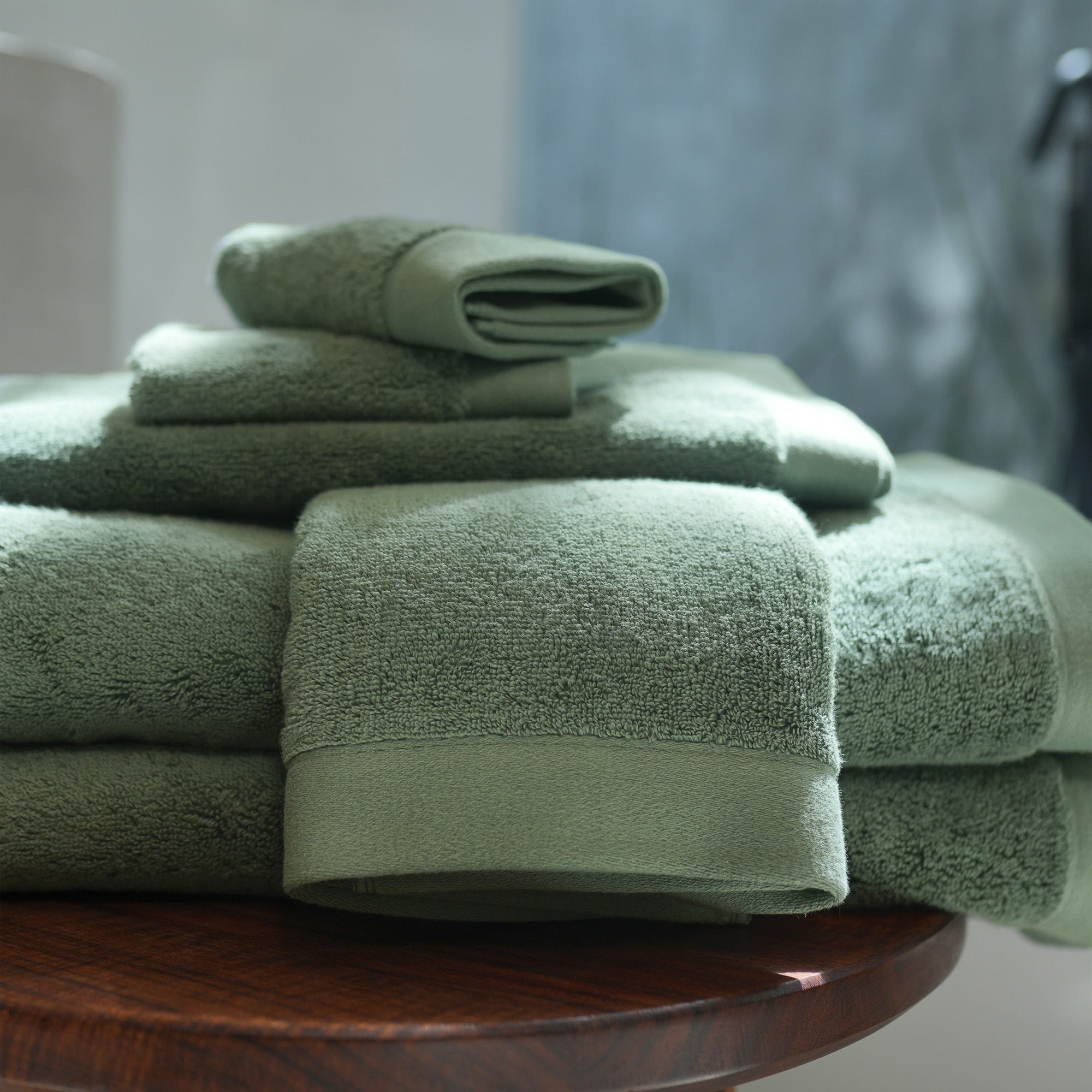 Close-up of organic cotton terry fabric on Oasis Bath Towels Pair by Rest & Reset, showing plush absorbency