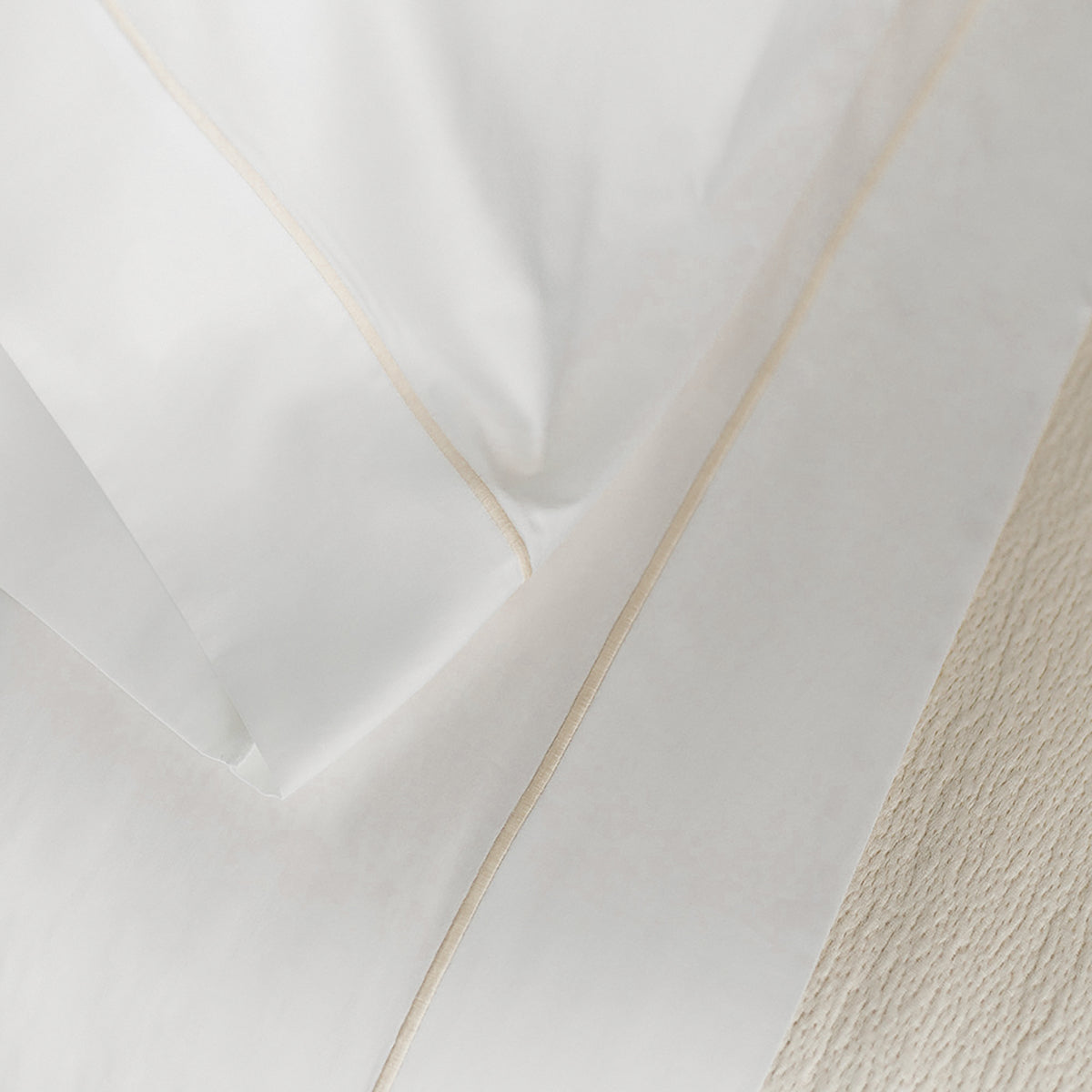 Serene Duvet Cover in Flax, organic cotton duvet cover with contrast stitch, view 3