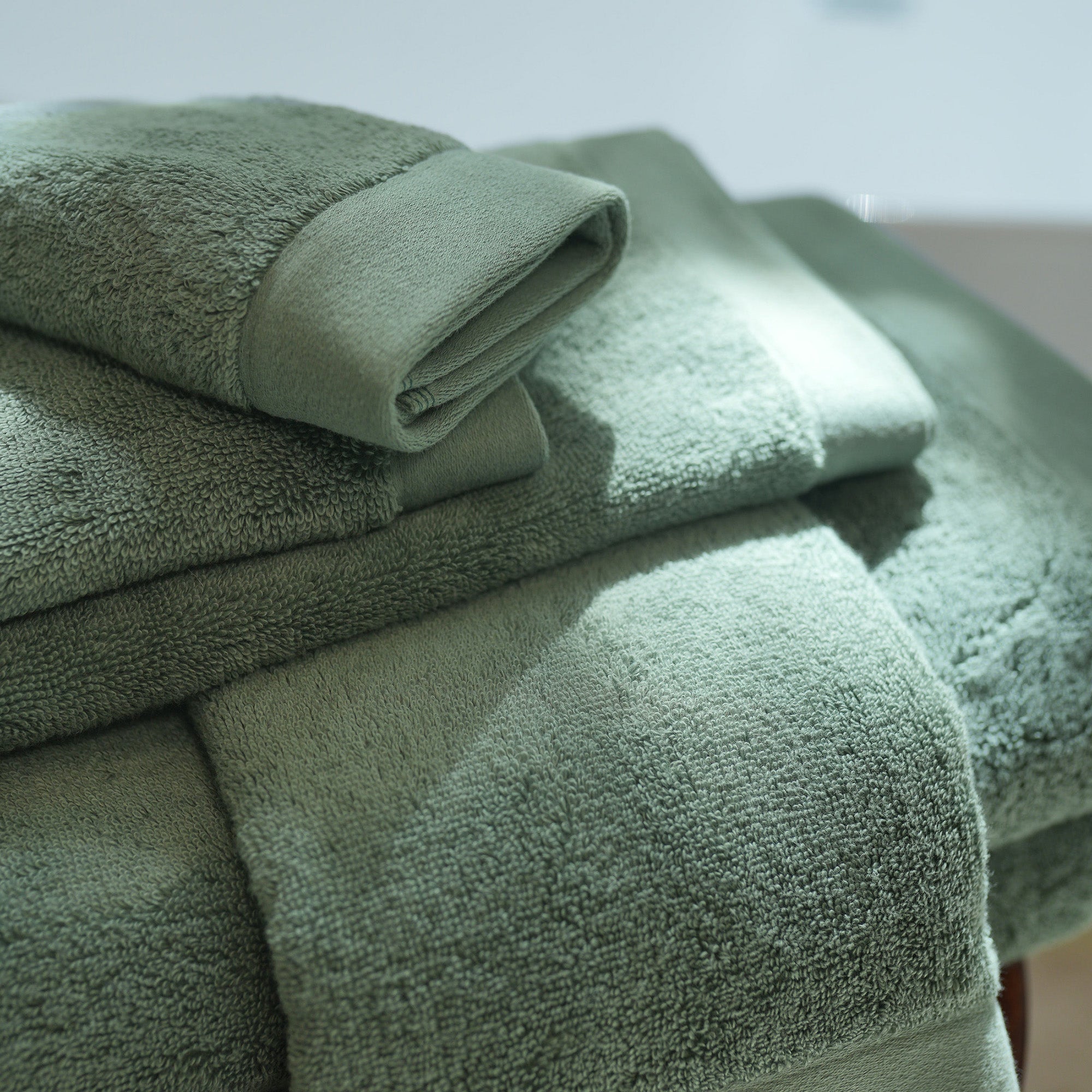 Oasis Hand Towels Pair by Rest & Reset styled in natural light, emphasizing texture and calming tones