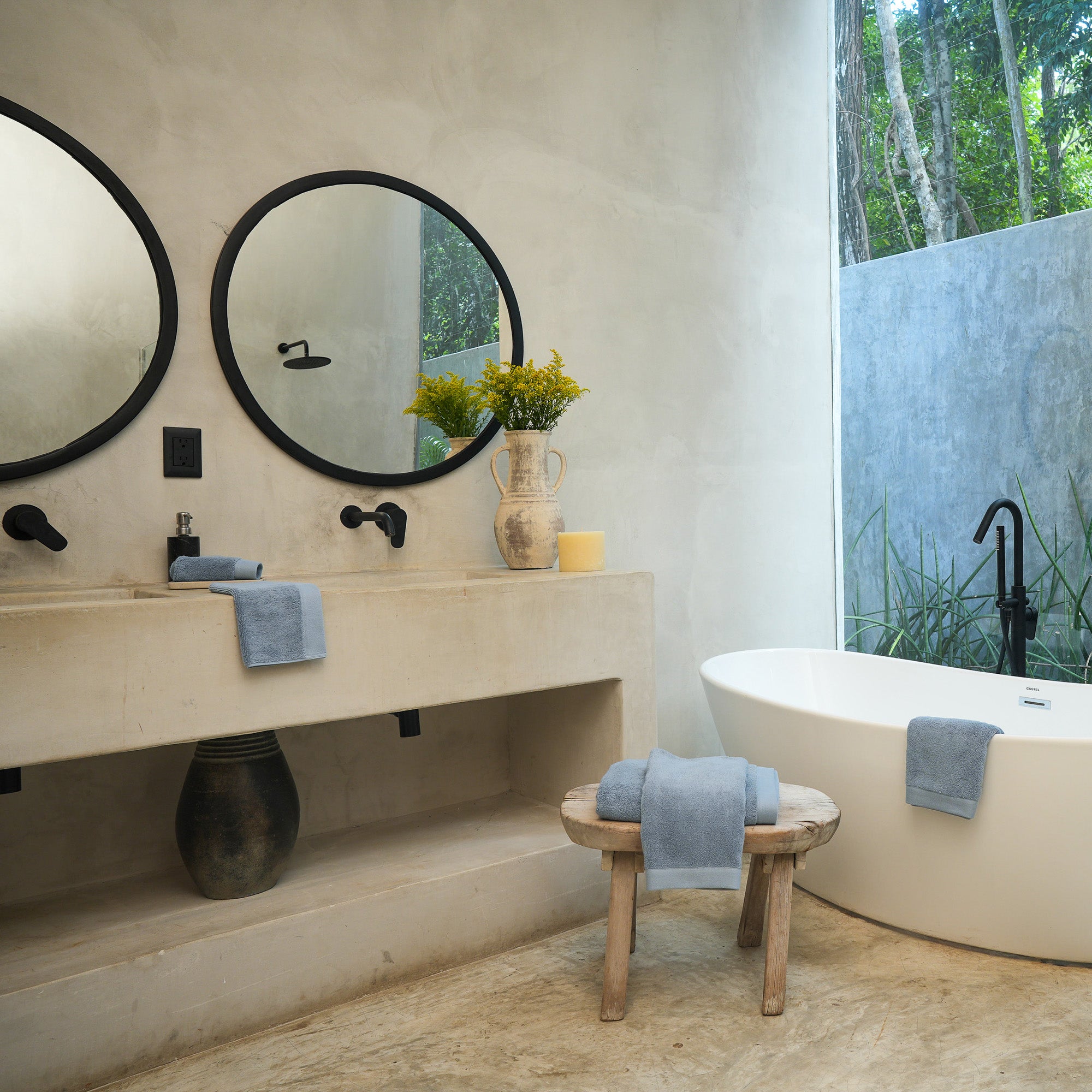 Oasis Hand Towels Pair by Rest & Reset styled by the sink, creating a clean and calming bathroom aesthetic