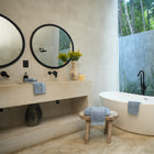 Oasis Hand Towels Pair by Rest & Reset styled by the sink, creating a clean and calming bathroom aesthetic