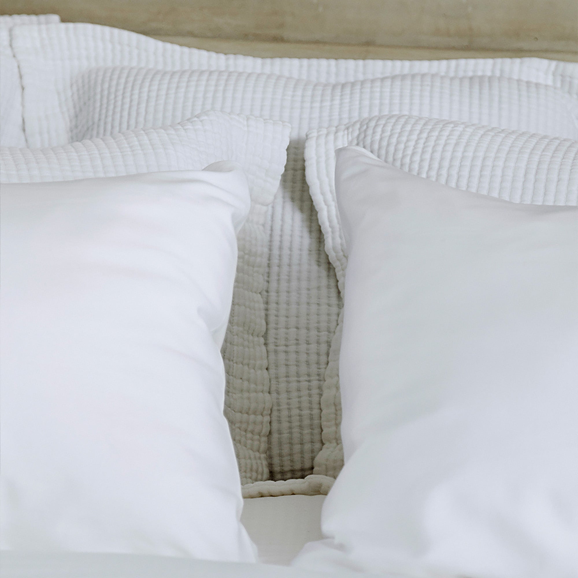 Close-up of stitching and edges on Murmur Euro Sham by Rest &amp; Reset, highlighting refined craftsmanship