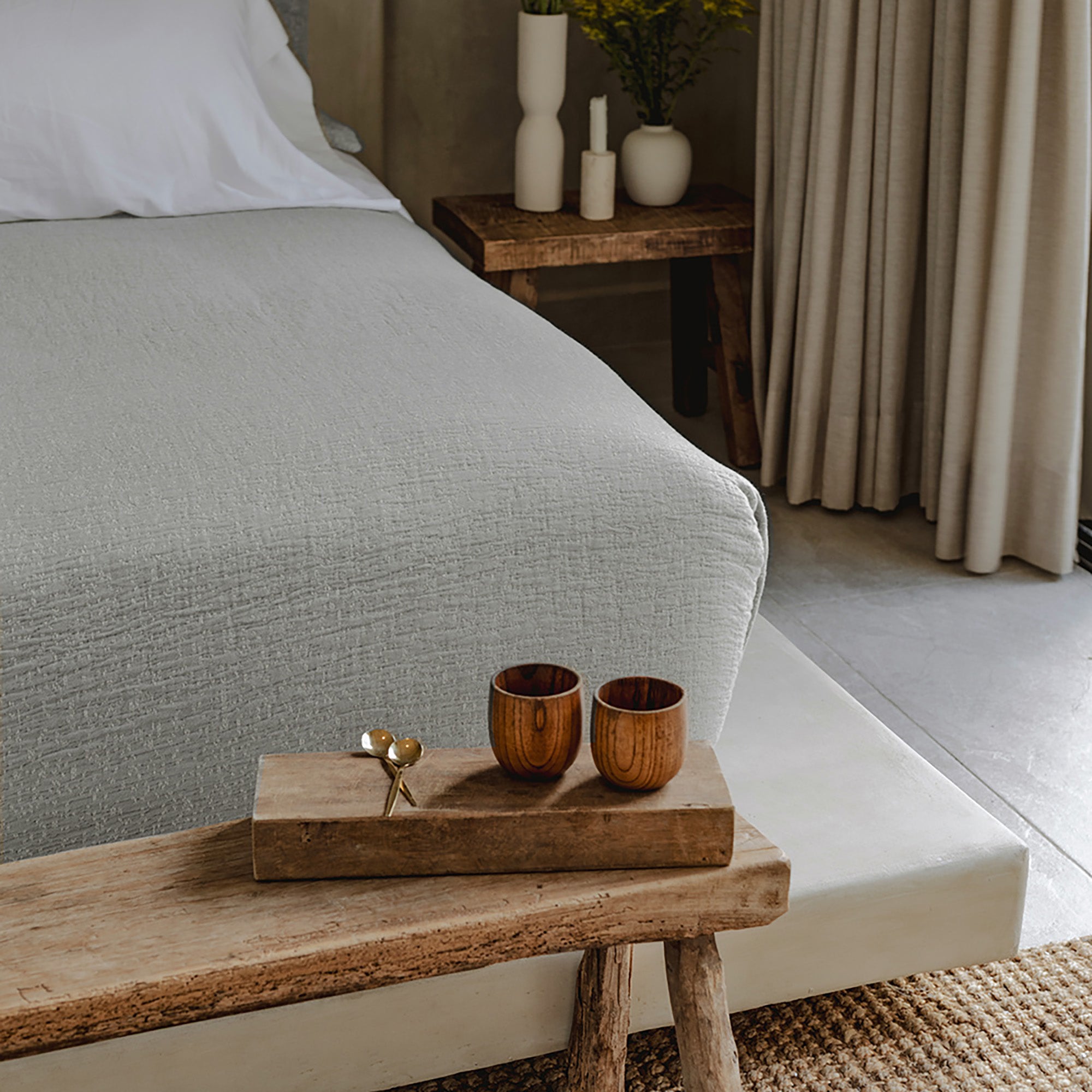 Veil Quilt by Rest & Reset styled in a serene bedroom setting, adding softness and texture to the sleep space