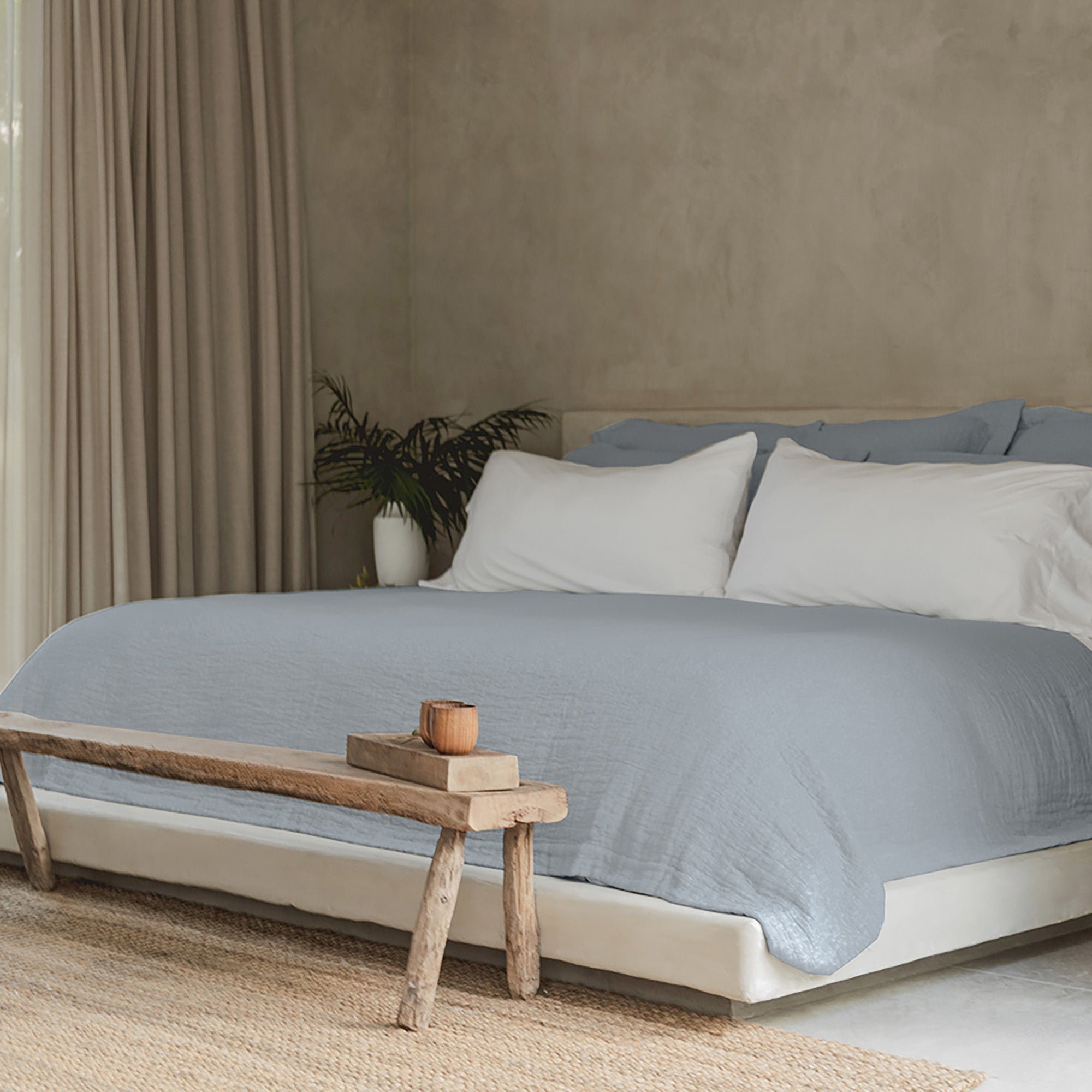 Veil Pillow Sham by Rest & Reset styled on a full bed, designed to enhance comfort and layered bedding aesthetics