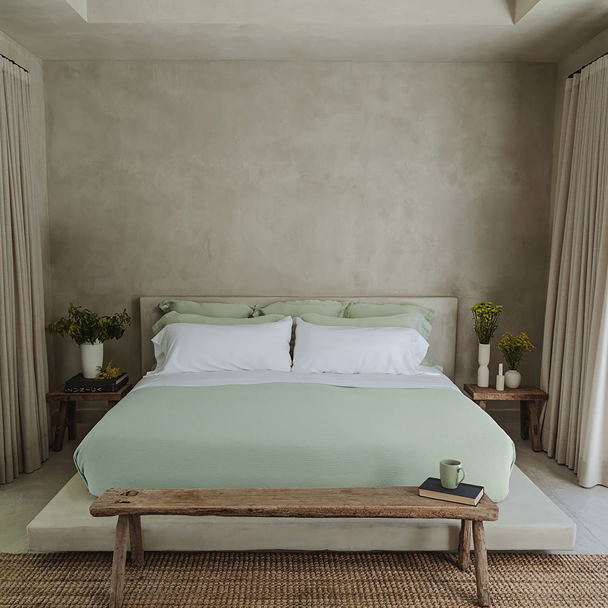Waves Euro Sham by Rest & Reset styled across a full bed, creating a cohesive and restful bedding look