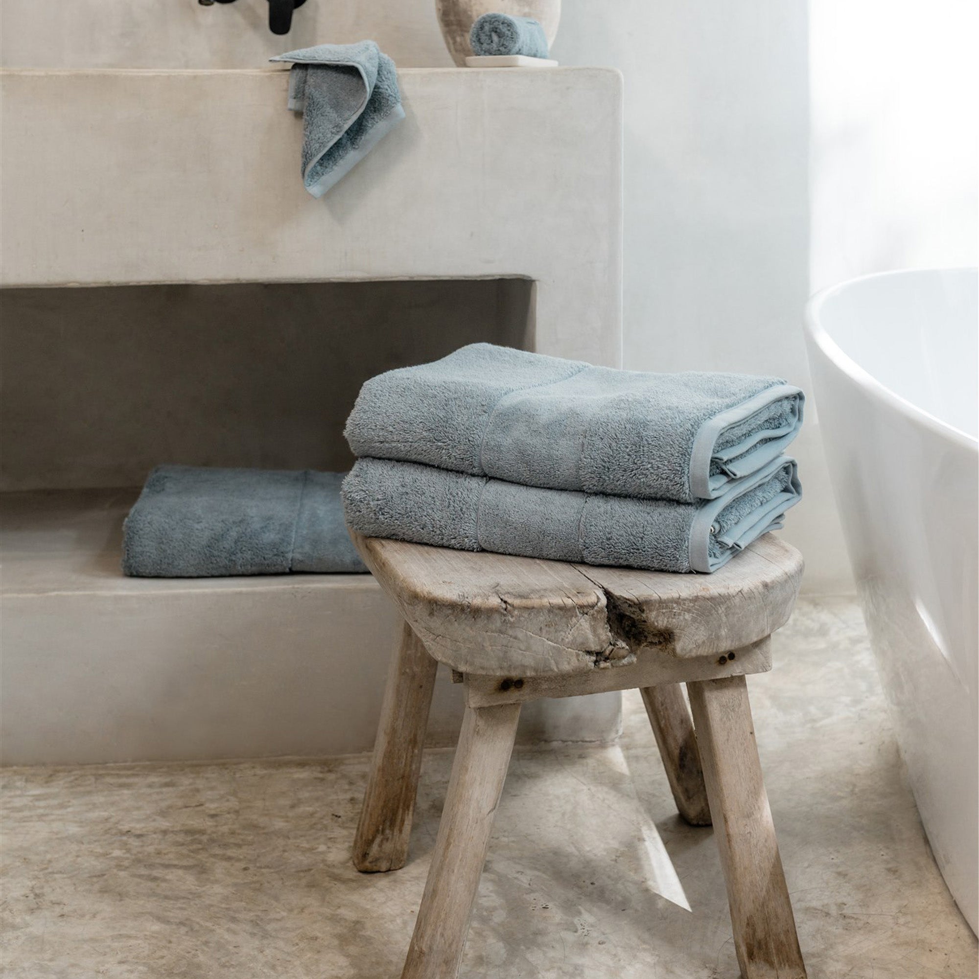 Organic cotton washcloths from the Ritual Washcloths Pair by Rest & Reset styled by the sink for everyday use