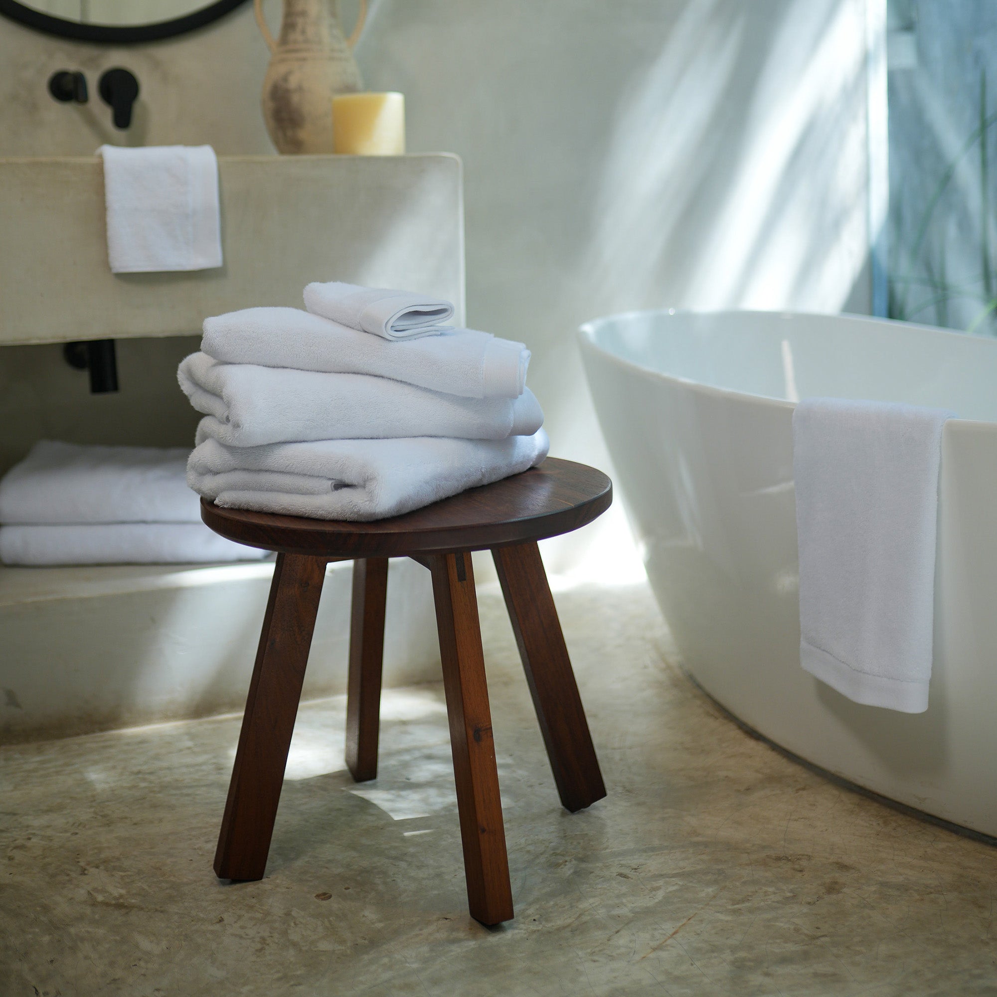 Oasis Washcloths Pair by Rest & Reset styled as part of a complete bathroom setup for calm daily routines